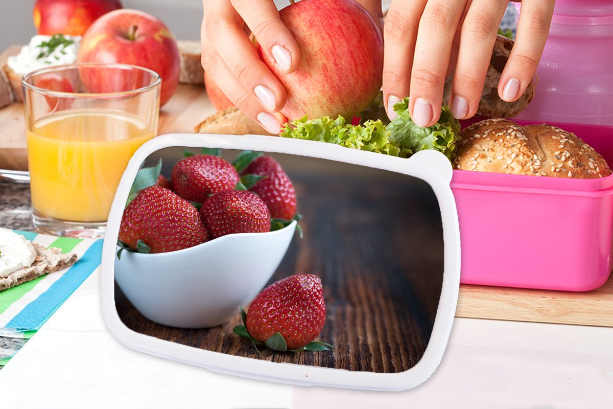 MuchoWow Lunchbox Erdbeere - Schale Brotbox Snackbox, Kunststoff, (2-tlg), rosa Mädchen, Kunststoff Kinder, Obst, Erwachsene, - für Brotdose