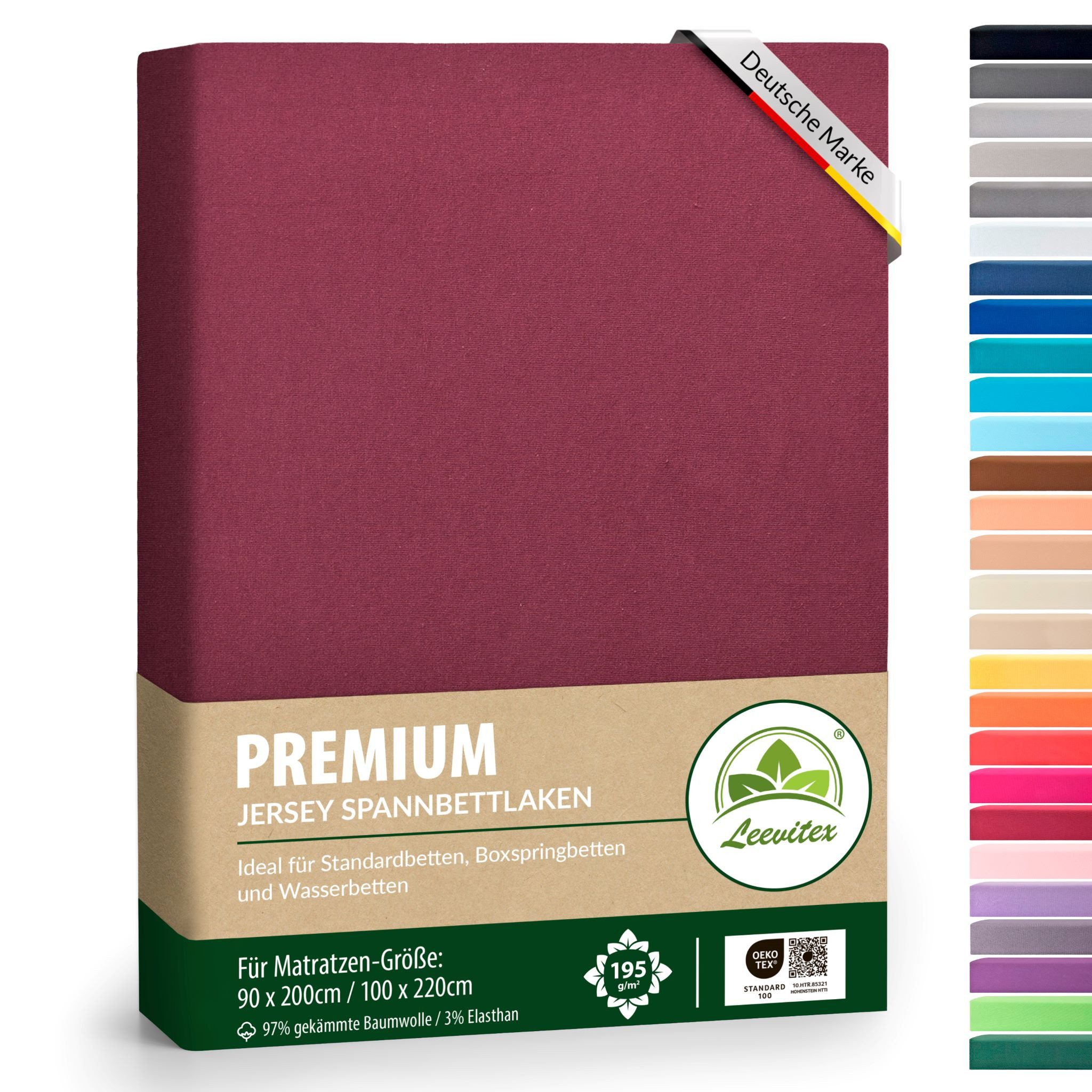 leevitex® Spannbettlaken Premium, verschiedene Größen, Stoffgewicht 195 g/m², 40 cm Steghöhe, Jersey-Elasthan, Gummizug: rundum, (1 Stück), verschiedene Farben, OEKO-TEX® STANDARD 100 zertifiziert
