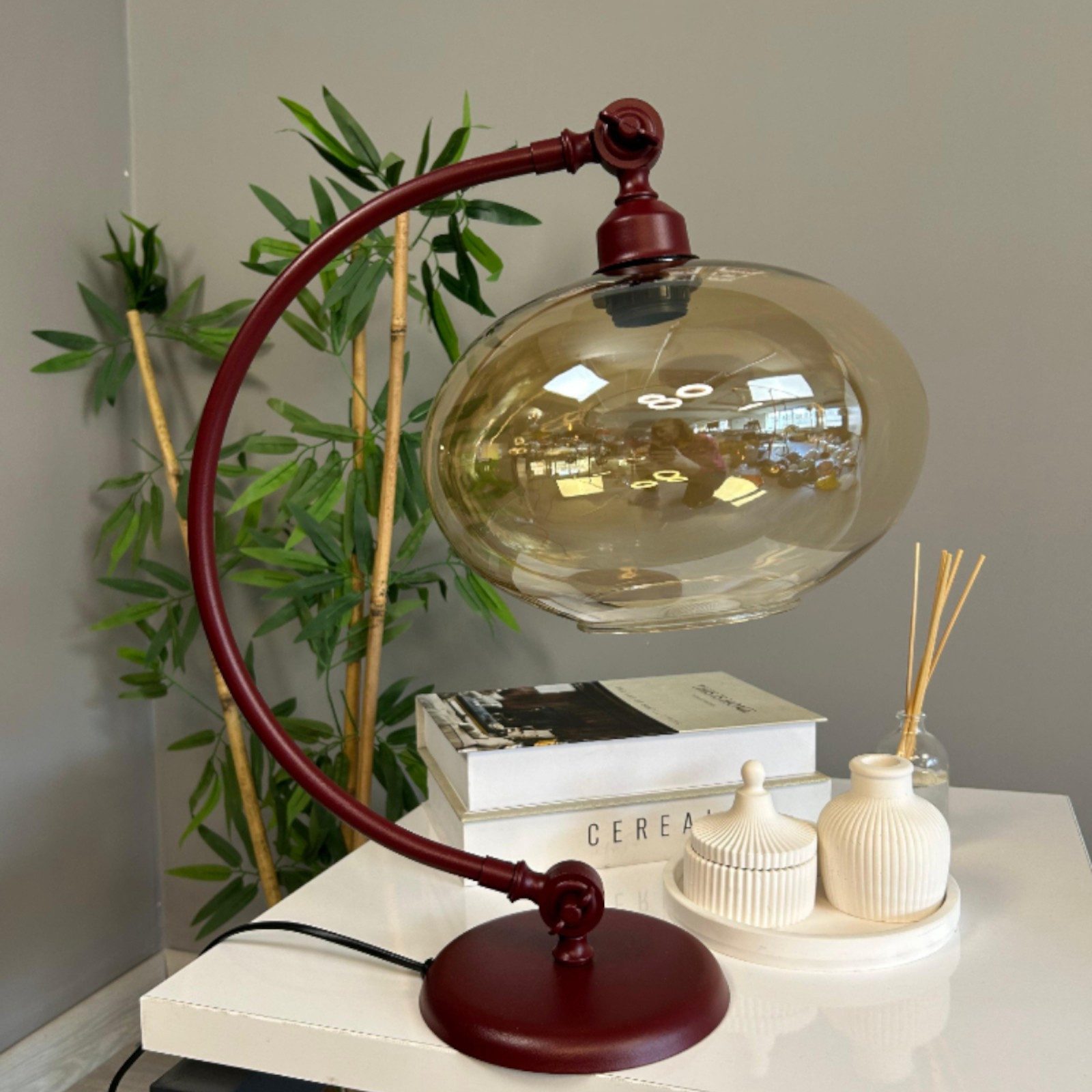 Bamyum Nachttischlampe Solvia Retro Glas Tischleute mit Kabel, ohne Leuchtmittel