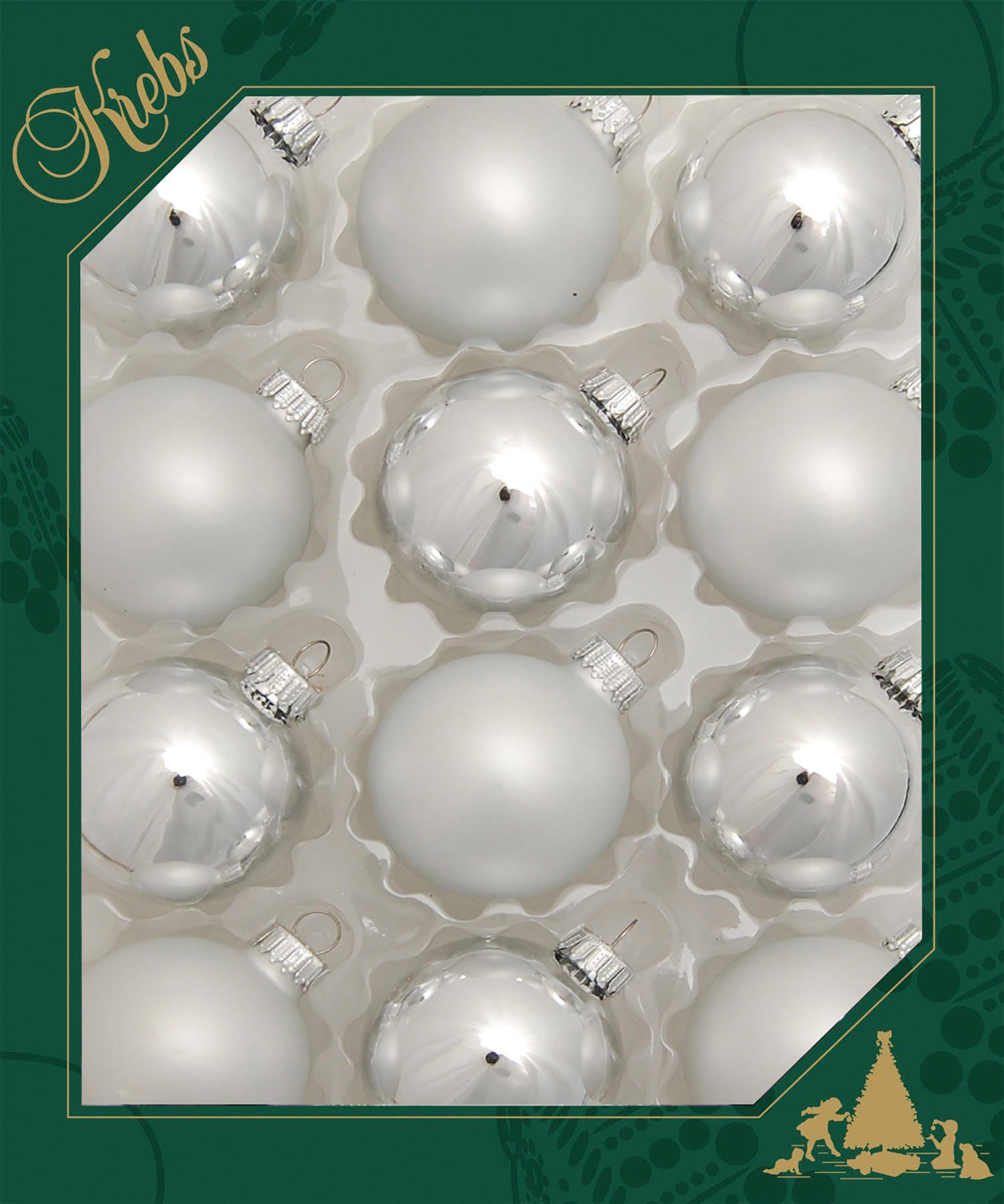 Silberfarben 5 Glaskugelsortiment cm Lauscha St), Glas Christbaumkugeln Krebs Glanz/Satin, Christbaumschmuck, (12 Ø ca. Glas aus Weihnachtsdeko, Weihnachtsbaumkugel