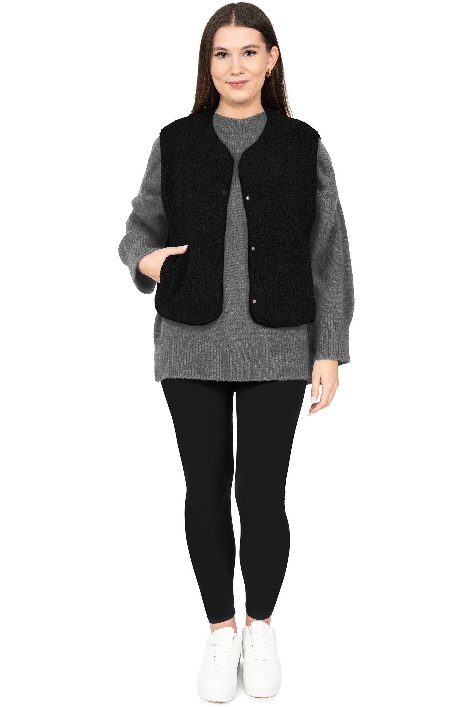 Reichstadt Plüschweste Damen Relaxed Fit Teddy Weste 25RSW098 (1-tlg) Modische ärmellose Jacke in angesagter Teddy-Optik – Bild 5 von 5