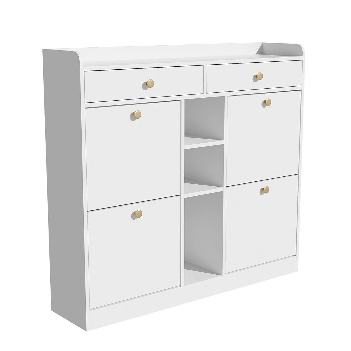 SIKAINI Schuhschrank Schuhschrank, 110x26x100 cm, in Weiss, aus Holzwerkstoff (Einzelmoebel, 1-St., Einzelartikel) Schubladen, Tueren, Schuhaufbewahrung
