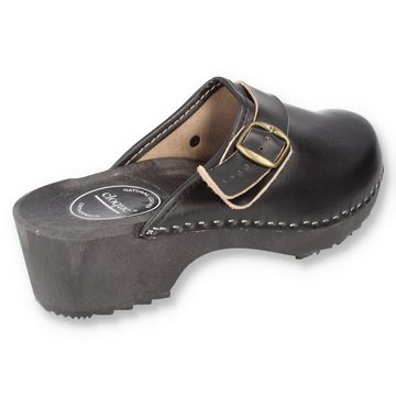 Cloque Roden Schwarze Schweden Lederclogs mit Schnalle Damen & Herren, Unisex Clog Outdoor & Garten