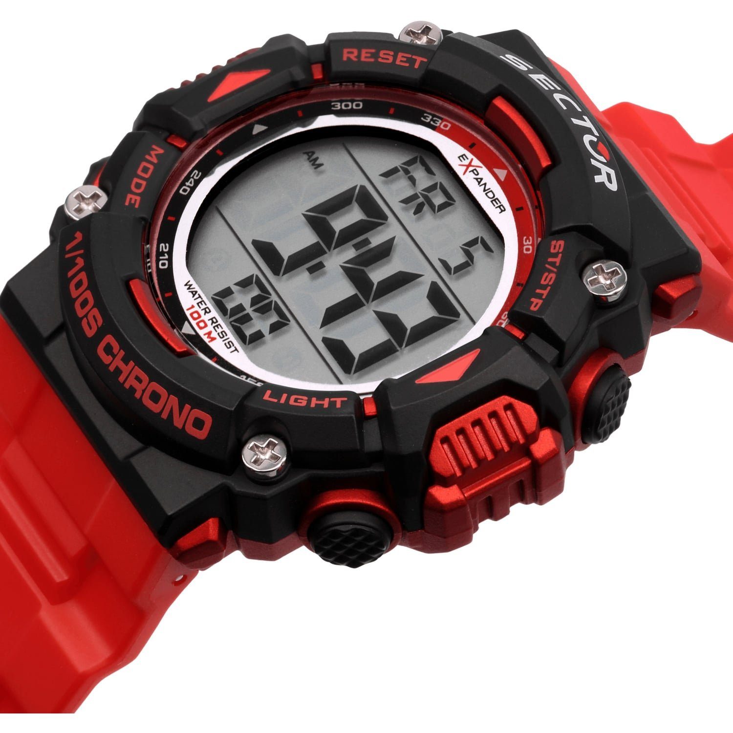 Sector Digitaluhr Sector Herren Armbanduhr Digital, (Digitaluhr), Herren Armbanduhr eckig, extra groß (ca. 40,4x45,1mm), PURarmband rot