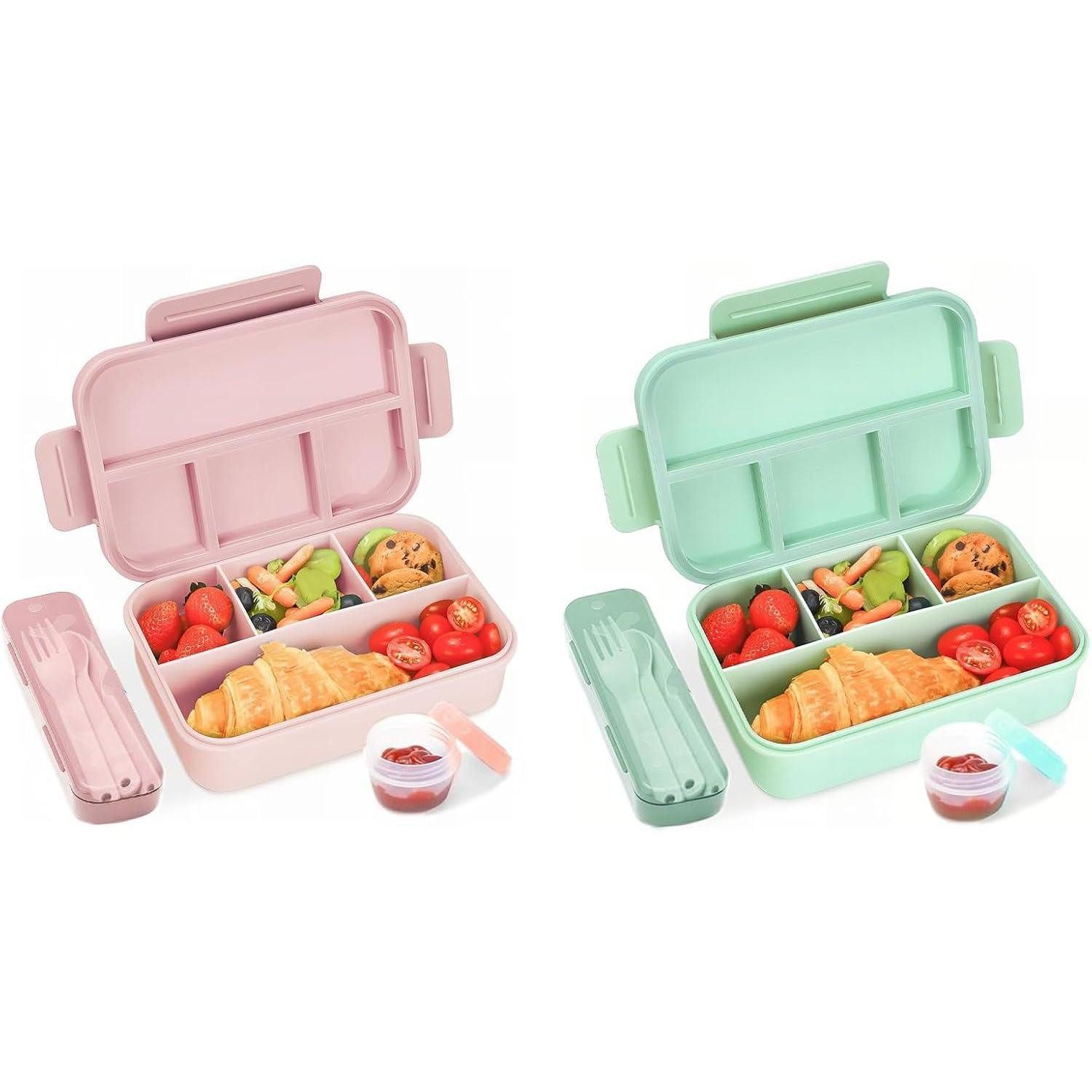 LuxusKollektion Lunchbox Bento Box Kinder 4 Abteilungen Kindersicher Rosa Grün 2set-rosa Grün