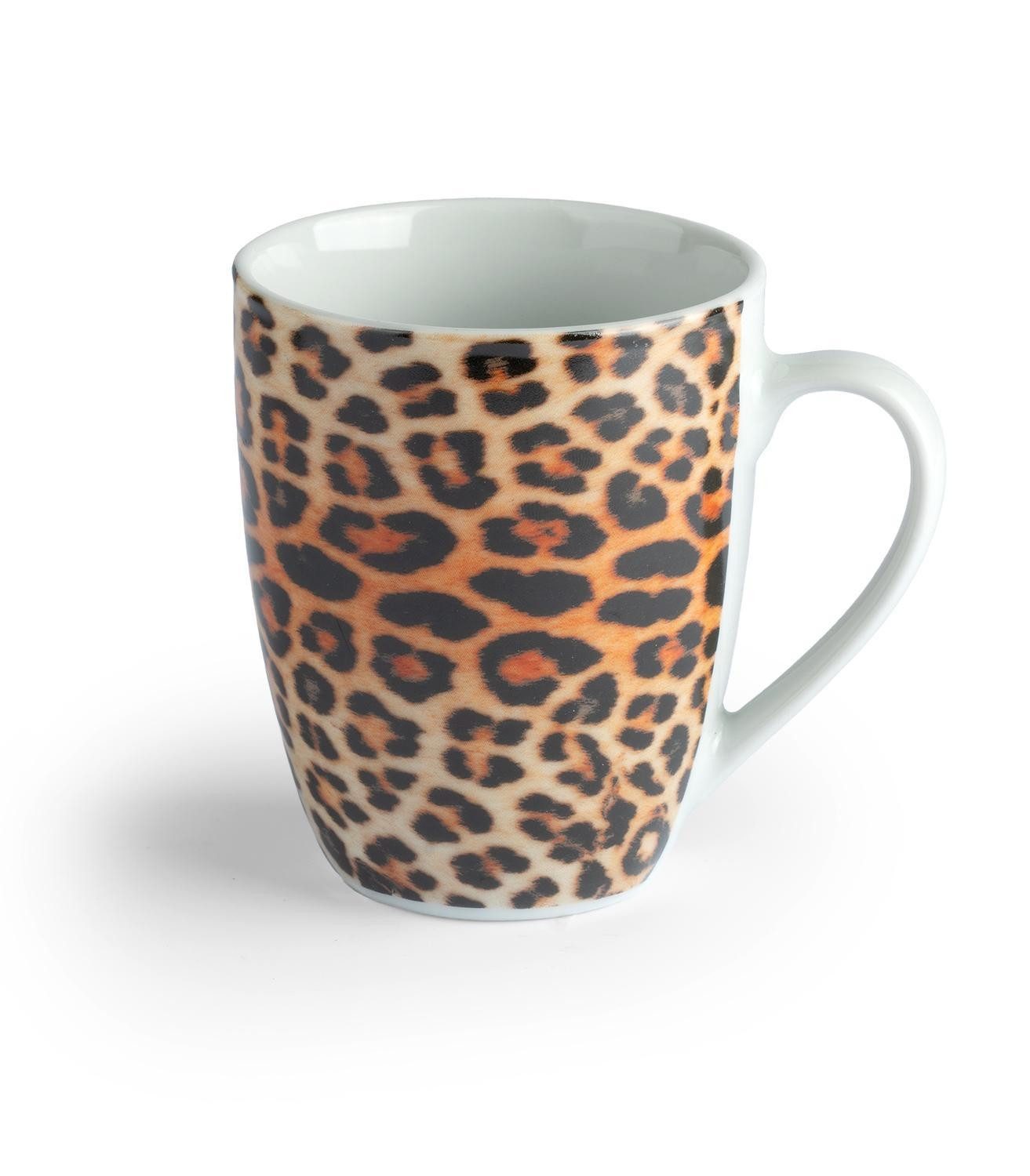 Tasse Kaffeebecher LEOPARD, Braun, Ø 9 cm, Keramik