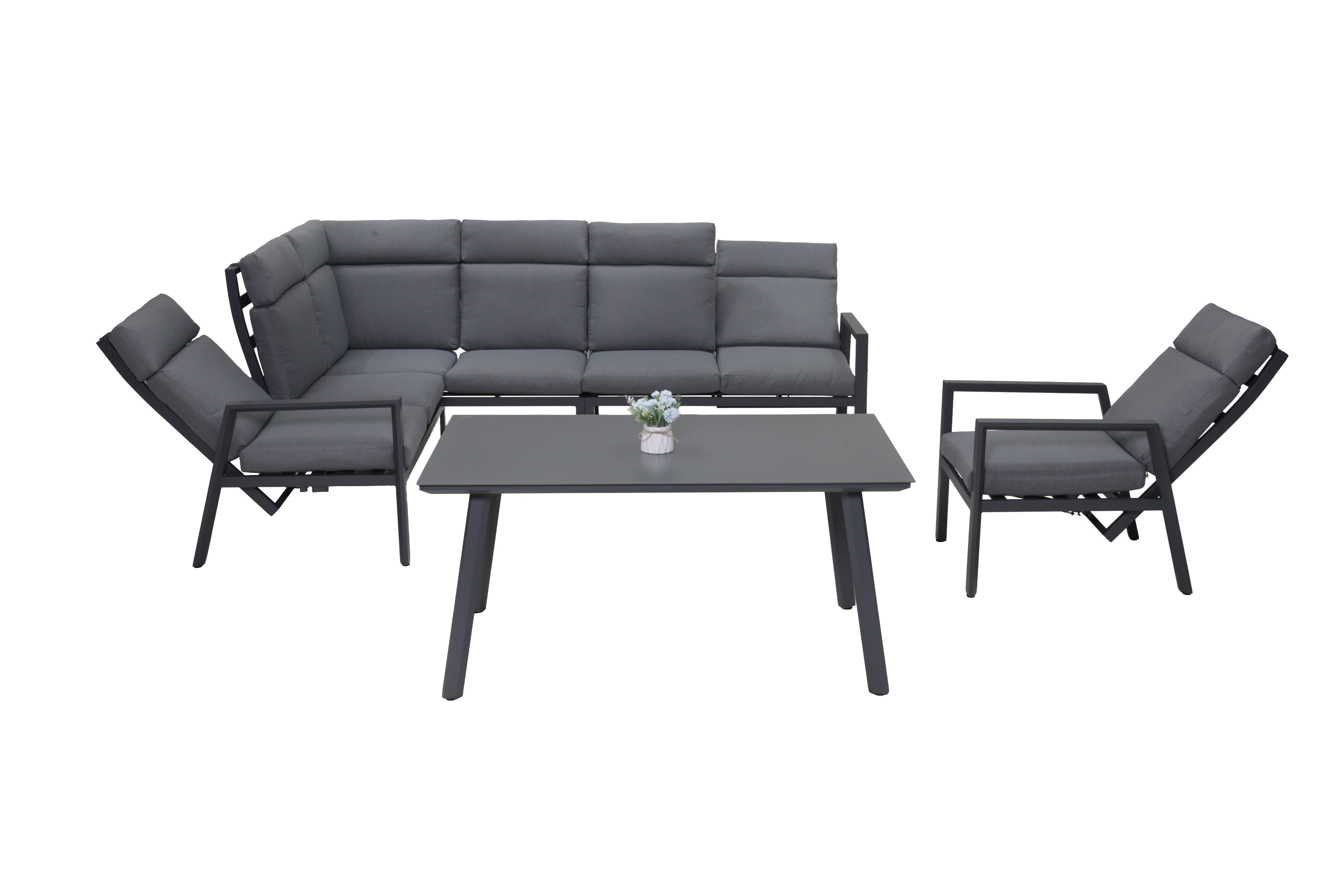 Gardissimo Gartenlounge-Set Lugano Dining Ecklounge Set, (Spar-Set, 3-tlg., 1 Eckelement + 1 Sessel + 1 hoher Tisch), mit stufenlos verstellbaren Rückenlehnen