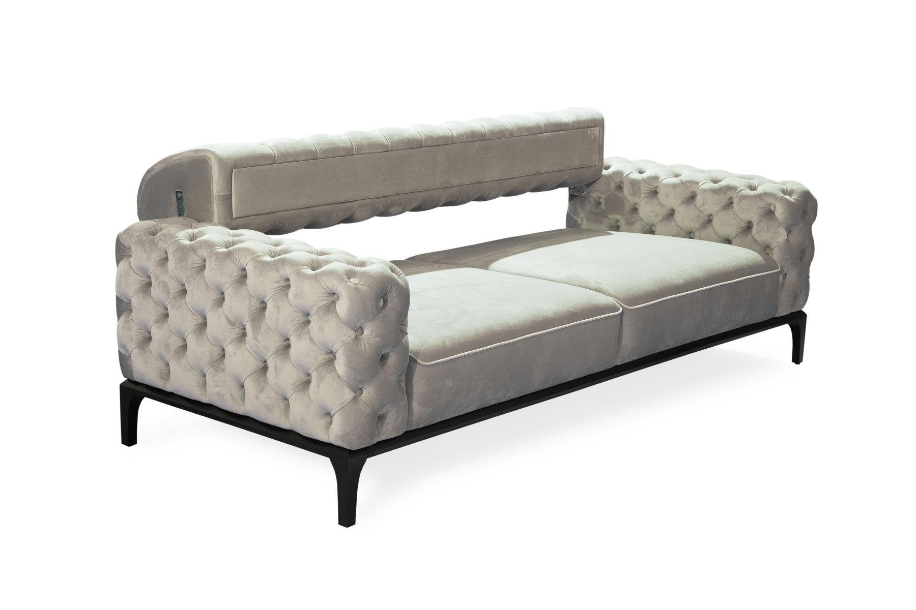 JVmoebel Wohnzimmer-Set, (3-St., 2x 3 Sitzer + Ohne 331 Couchtisch), Sessel, Luxus Sitzer Grau Chesterfield Sofagarnitur