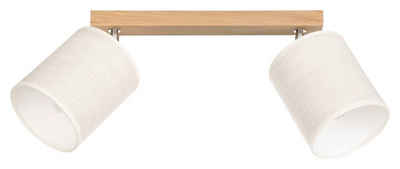 SPOT Light Deckenstrahler BELOS, 2-flammig, Breite 52 cm, Eichenholz, ohne Leuchtmittel, Braun, Weiß, verstellbare Leinenschirme