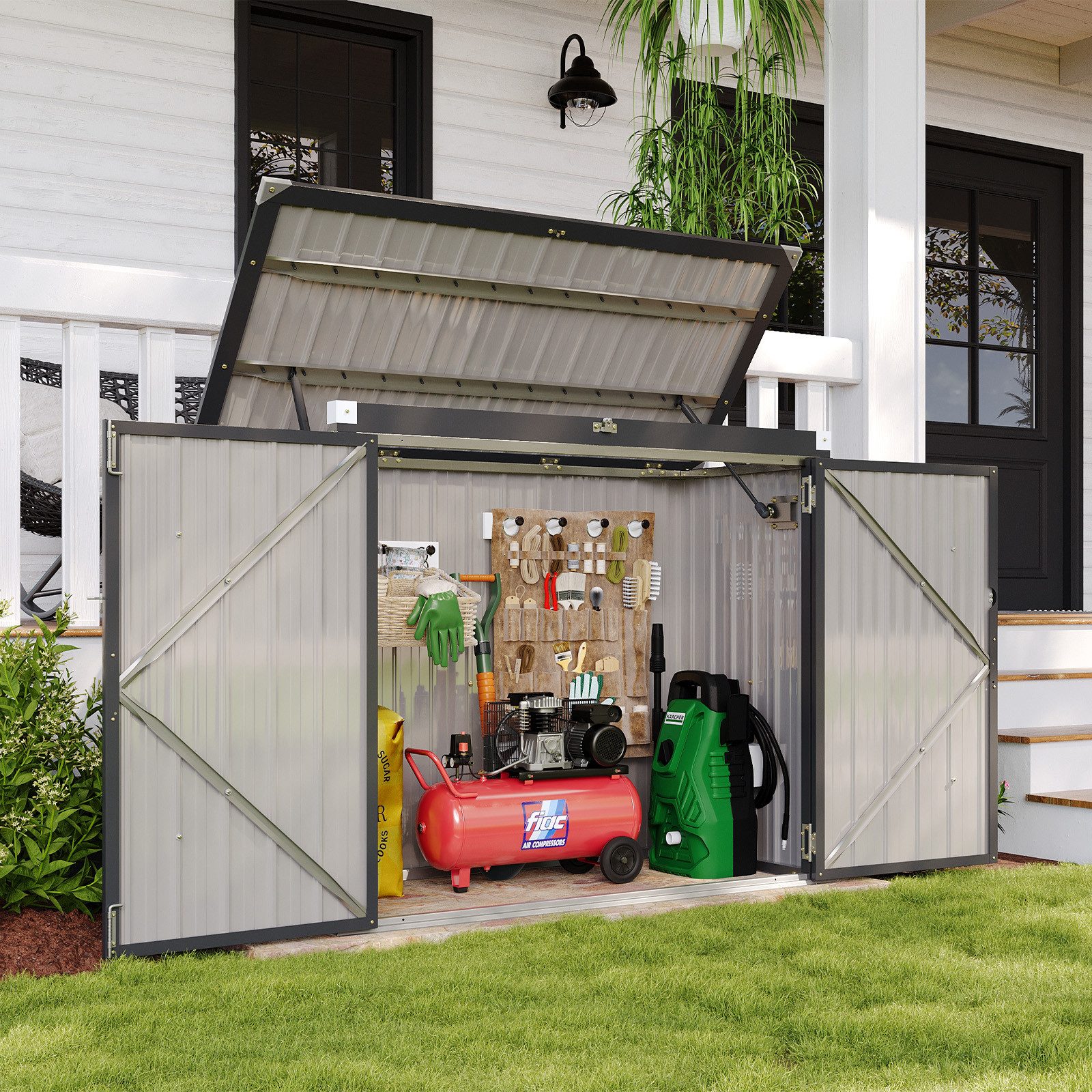 AOXUN Gerätehaus Mülltonnenbox & Schuppen aus Metall, 150x80x117cm, Schwarz, BxT: 150x80 cm, (1 St), Abschließbar, wetterfest, für Garten & Terrasse