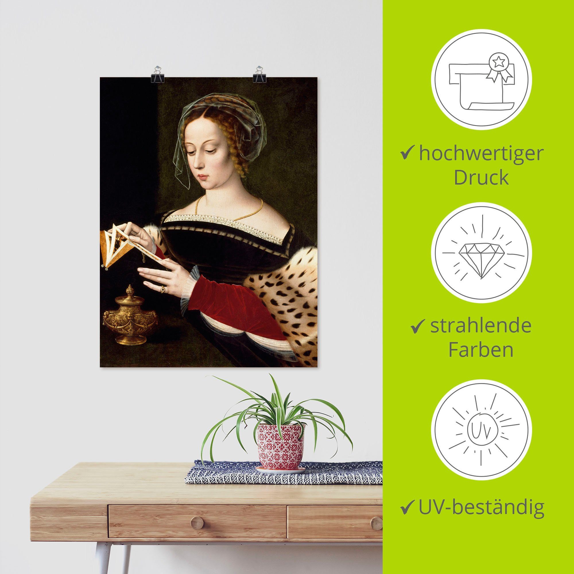 (1 als St), Alubild, in Poster oder versch. Magdalena, Wandbild Die lesende Größen Leinwandbild, Artland Wandaufkleber Portrait Maria