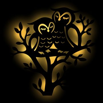 Namofactur LED Nachtlicht Eulen auf Baum Nachtlicht Kinder Wandlampe Kinderzimmer I MDF Holz, LED fest integriert, Warmweiß