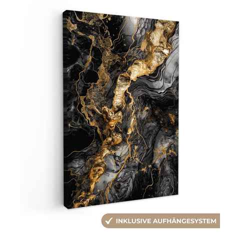 OneMillionCanvasses® Leinwandbild Marmor - Schwarz - Gold - Abstrakt, Gold, Schwarz, Weiß (1 St), Leinwand Wandbild, Wanddekoration 20x30 cm