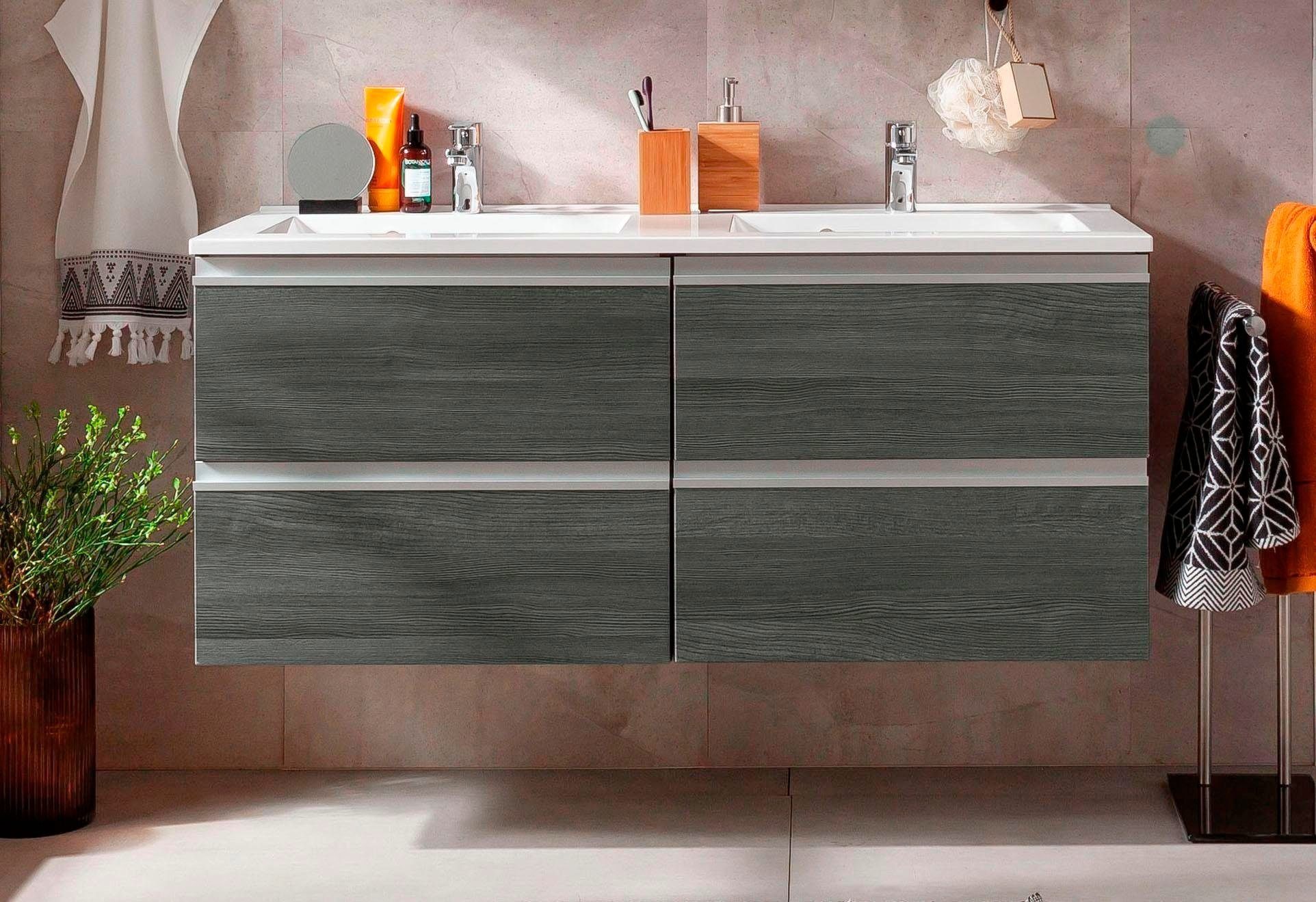 welltime Waschbeckenunterschrank Ohio Badmöbel, Waschtisch inkl. Waschbecken, Breite 120 cm