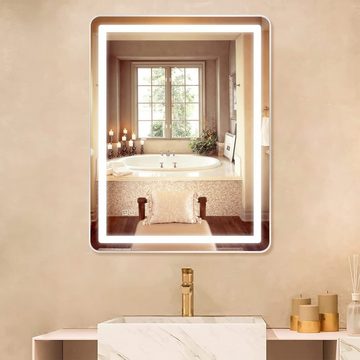 Fine Life Pro Badspiegel mit Beleuchtung Anti-Beschlag 80x60cm Badezimmerspiegel (Set), IP44,Antibeschlag-Badspiegel mit LED-Beleuchtung