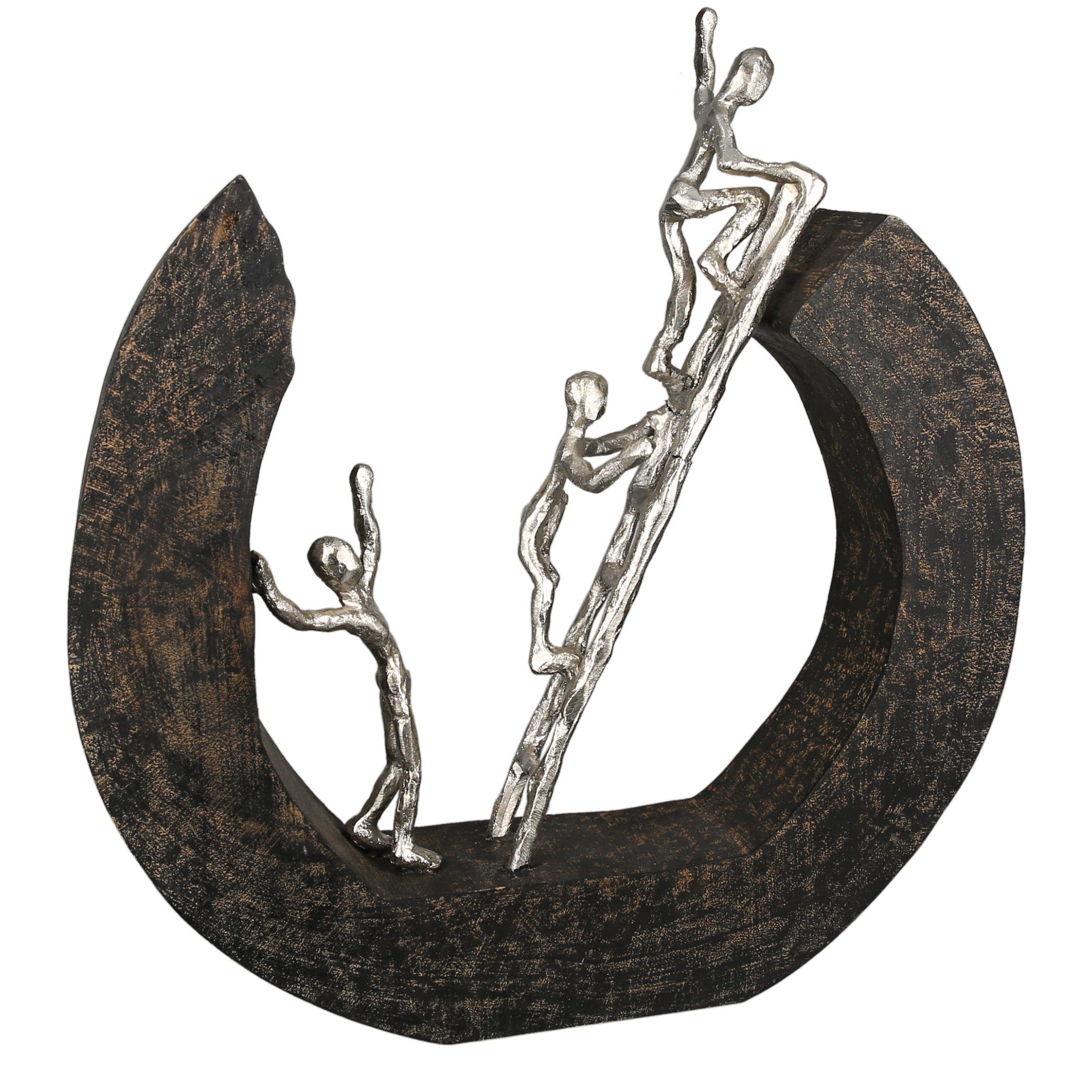GILDE Skulptur HINAUF Skulptur - schwarz, silber - Aluminium - H. 32cm - Figur (1 Stück), Große Metallfigur Dekoskulptur - Klettermotiv Leiter Gruppe