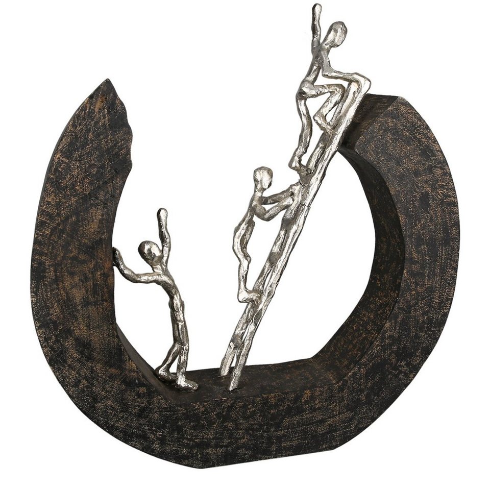 Casablanca by Gilde Dekofigur Skulptur Hinauf, schwarz/silber (1 St),  Dekoobjekt, aus Metall & Holz, Höhe 32 cm, Wohnzimmer, Maße: H.32cm x  B.35cm x