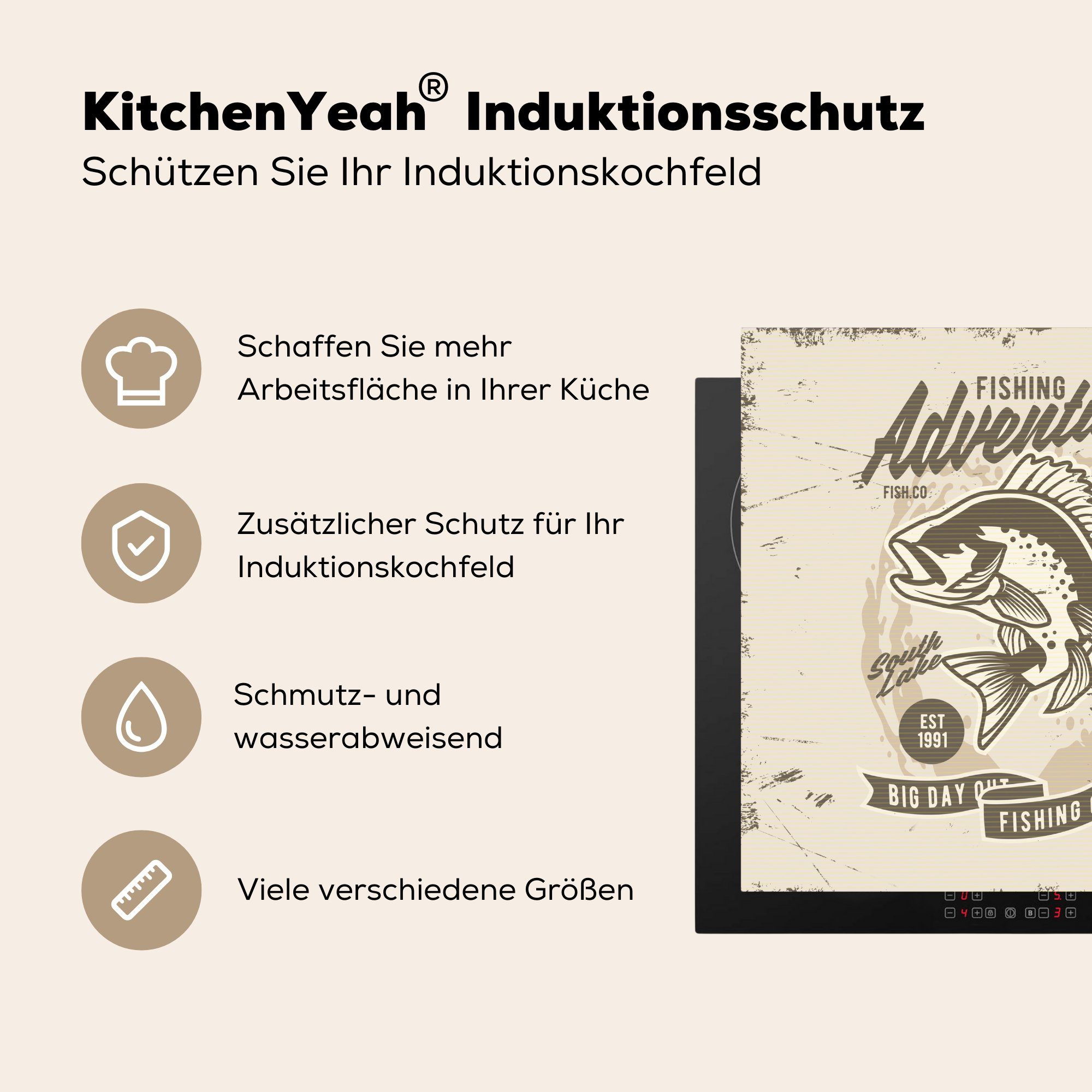 tlg), Zitat, (1 Vinyl, Retro - für 78x78 - Fisch Herdblende-/Abdeckplatte MuchoWow Arbeitsplatte cm, küche Ceranfeldabdeckung,