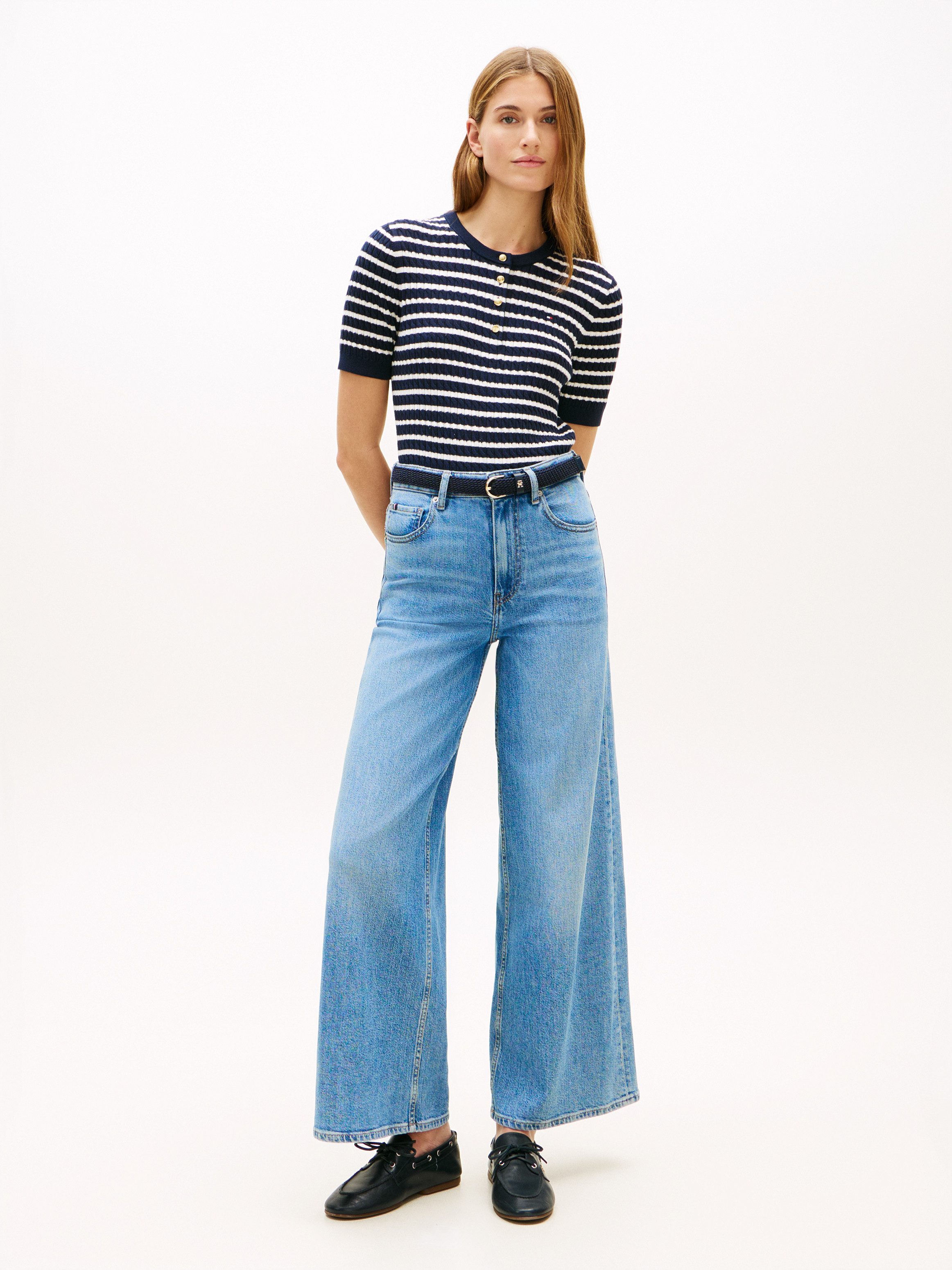 Tommy Hilfiger Strickpullover CO CABLE FINE GG SS HENLEY mit Zopfmuster