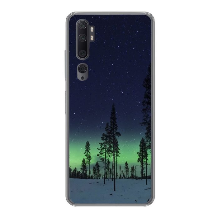 MuchoWow Handyhülle Nordlicht - Schnee - Bäume - Natur - Grün Phone Case Handyhülle Xiaomi Mi Note 10 Pro Silikon Schutzhülle