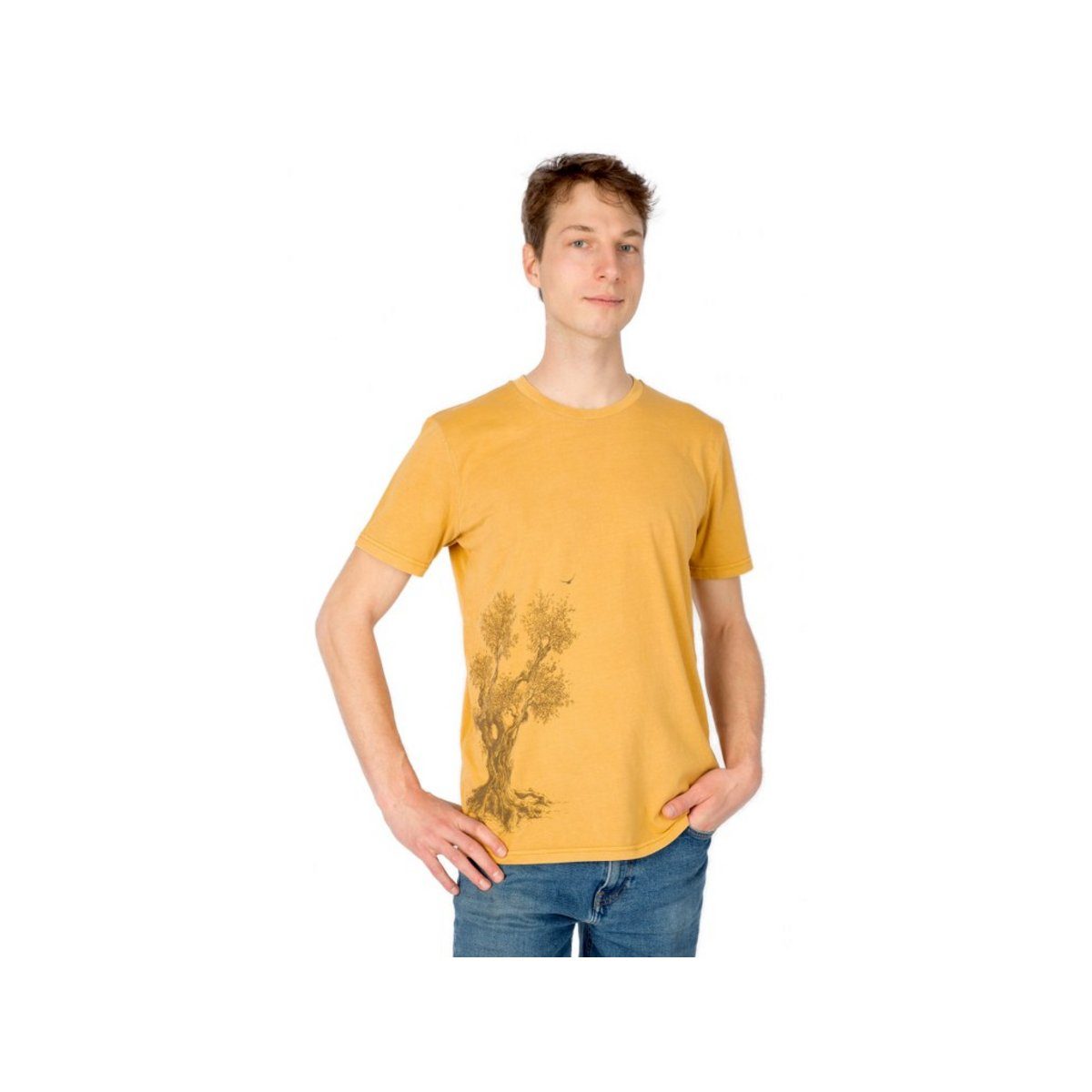 Life-Tree Rundhalsshirt gelb regular fit (1-tlg)
