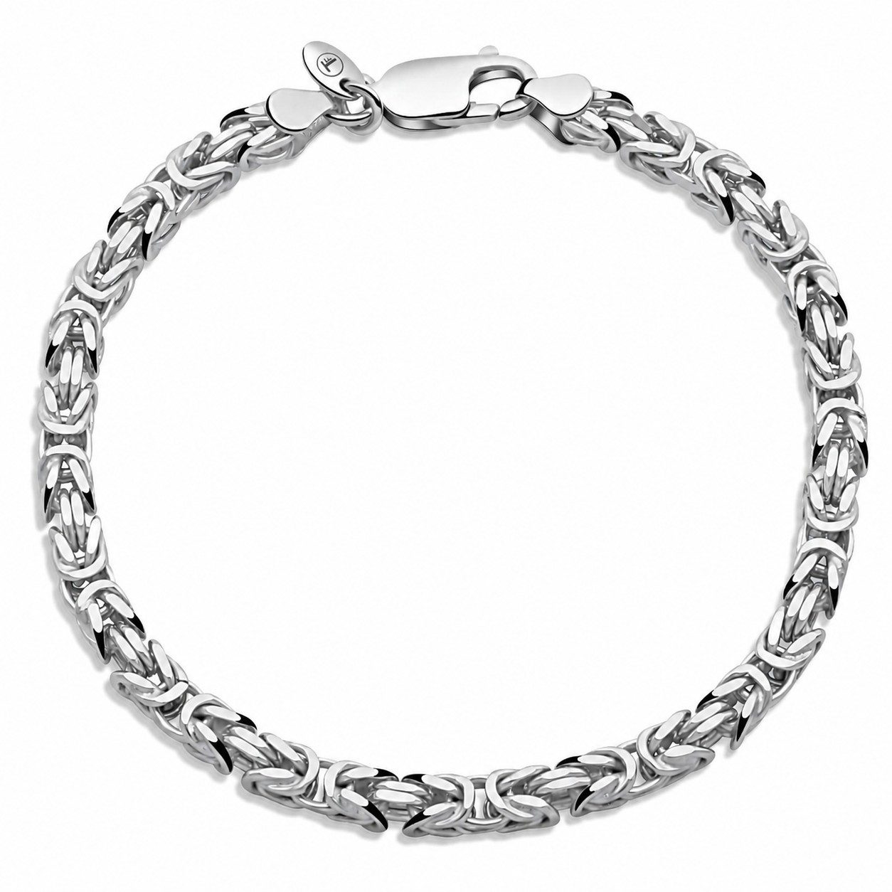 Königsarmband 3,8 mm Rhodiniert Anlaufgeschützt mit Karabiner, Made in Italy für Damen und Herren