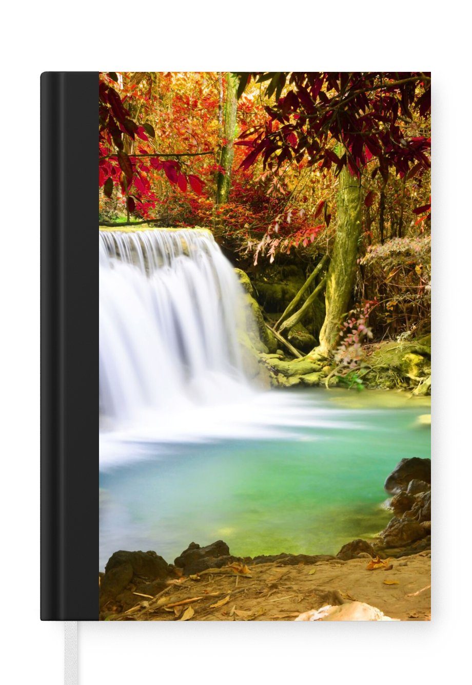 MuchoWow Notizbuch Herbst - Wasserfall - Natur, Journal, Merkzettel, Tagebuch, Notizheft, A5, 98 Seiten, Haushaltsbuch