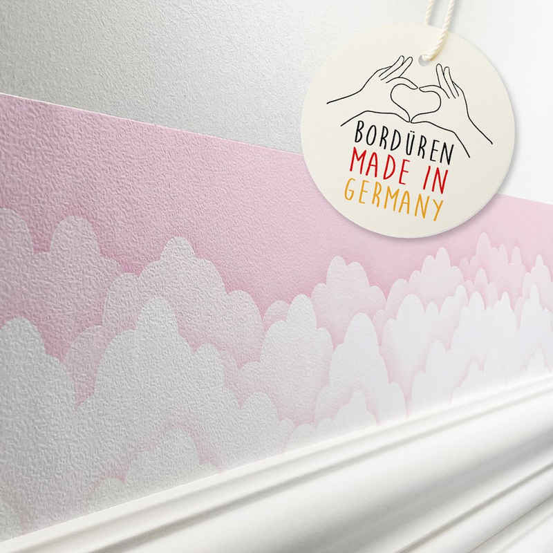 lovely label Bordüre Papercut-Design Wolken Rosa/Weiss, selbstklebende Vliestapete, leichte Struktur