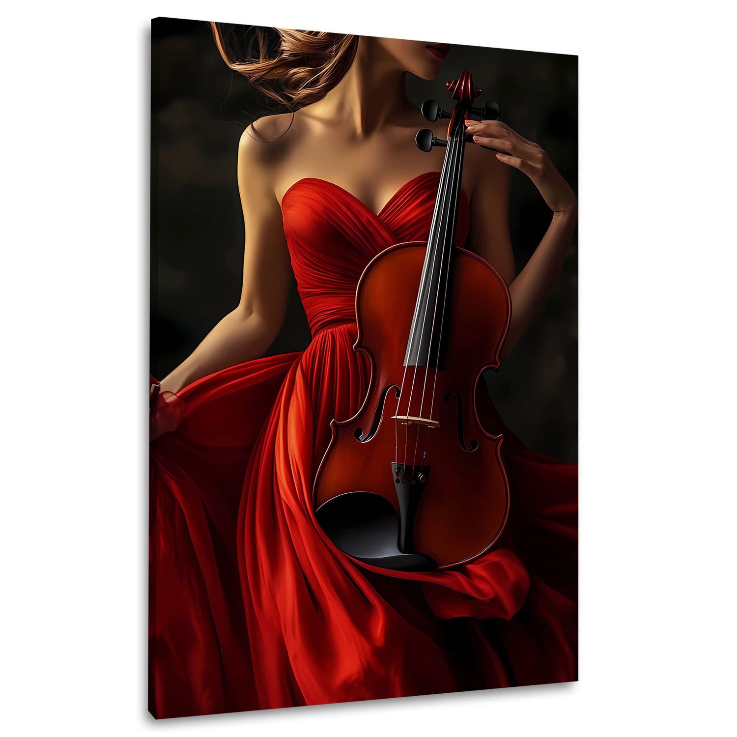 Artedinoi Leinwandbild Musik Frau im roten Kleid mit Violine Wandbild Leinwandbild Kunstdruck, Frau in Rot mit Violine