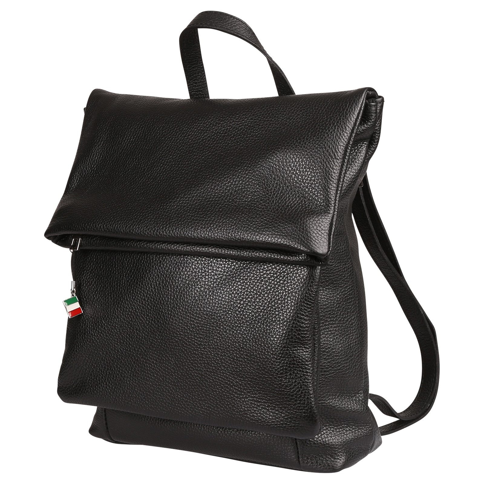 FLORENCE Cityrucksack Florence Rucksack Damen Echtleder, Damen Leder Cityrucksack, schwarz ca. 32cm