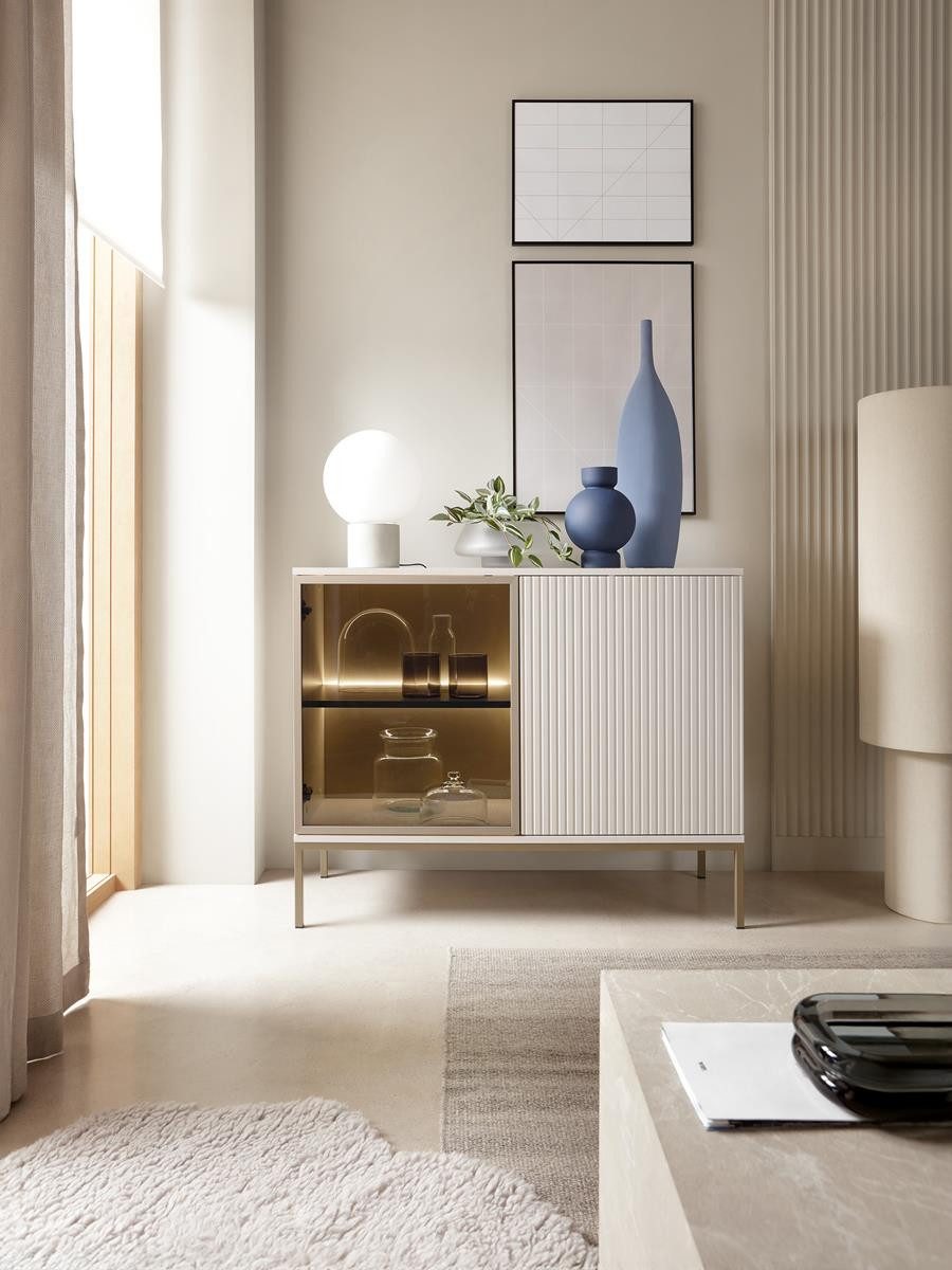 Compleo Kommode LINO (mit Fronten gefräst und gehärtetem Glas) Loft/Modern stil
