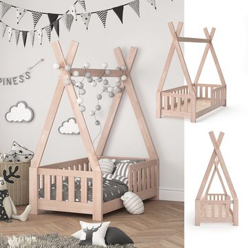 VitaliSpa® Kinderbett Kinderhausbett Rausfallschutz 70x14cm0 TIPI Natur