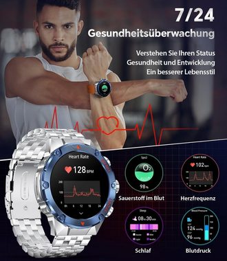 Lige Fur Herren mit Telefonfunktion Touchscreen Outdoor Sport Smartwatch (1.43 Zoll, Android / iOS), mit Herzfrequenzmonitor/Schlafmonitor/ IP68 Wasserdicht 120 Sportmodi