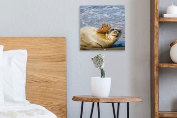 OneMillionCanvasses® Leinwandbild Robbe - Lustig - Schaukel - Kinder - Jungen - Mädchen - Kind, (1 St), Leinwand Bilder für Wohnzimmer Schlafzimmer