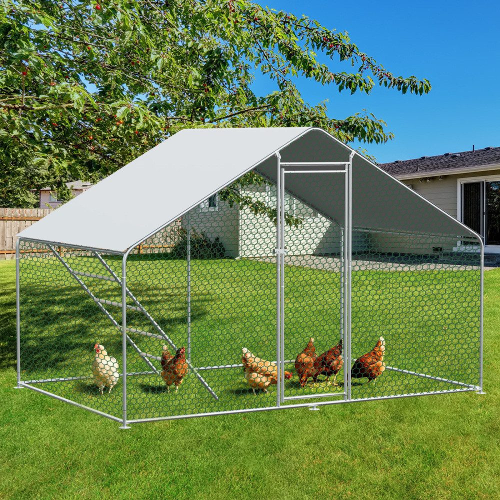 BBG Hühnerstall Freilaufgehege Hühnerstall 3x2x2 m aus Metall, Outdoor, Kleintiergehege mit Sicherheitsschloss & wasserdichtem PE-Dach