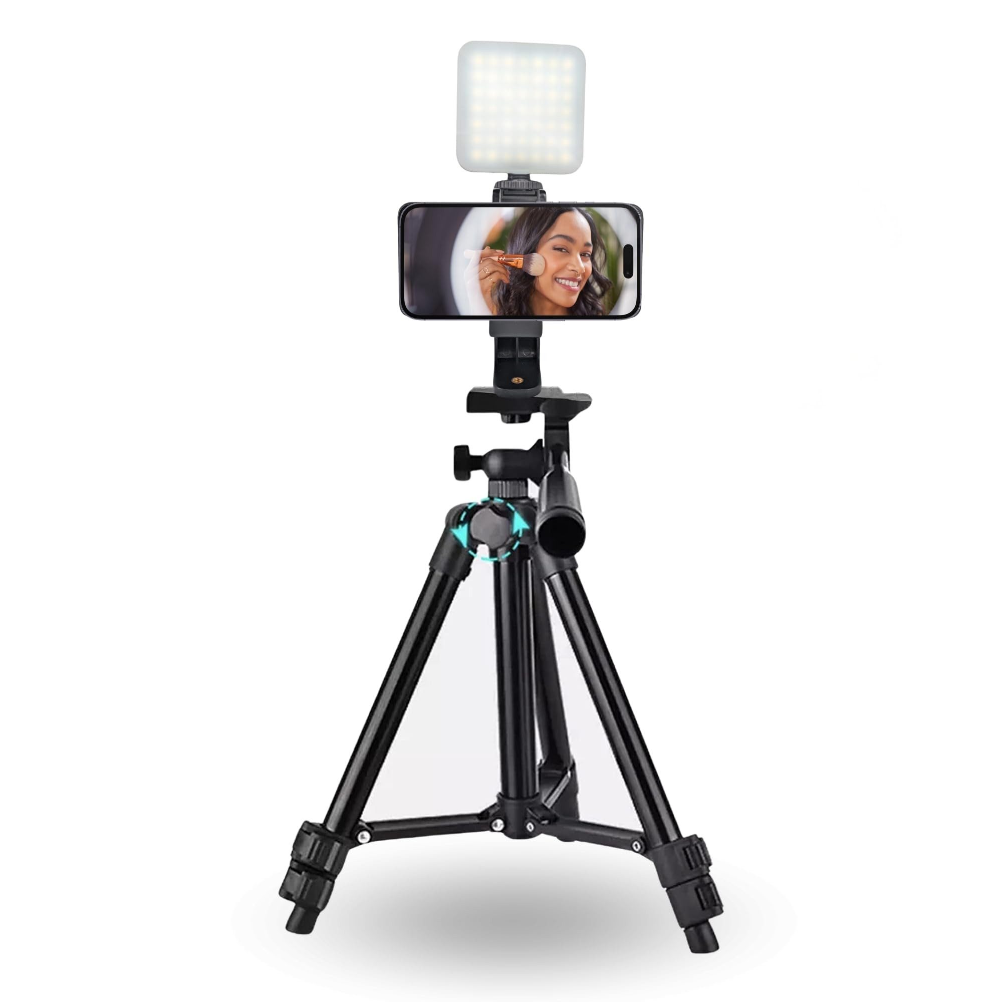TronicXL 60cm Handy Stativ mit Licht drehbar Smartphone Halterung Ständer Tischstativ (Mit Beleuchtung, ausfahrbare Mittelsäule, einstellbare Höhe)