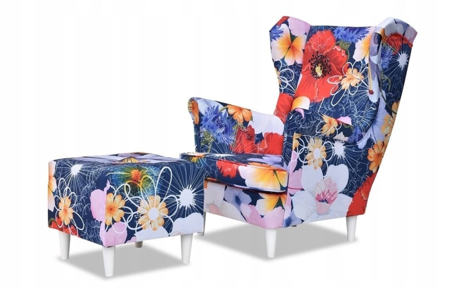 Kaiser Möbel Loungesessel Ohrensessel Sessel mit Hocker große florale Muster GARDEN