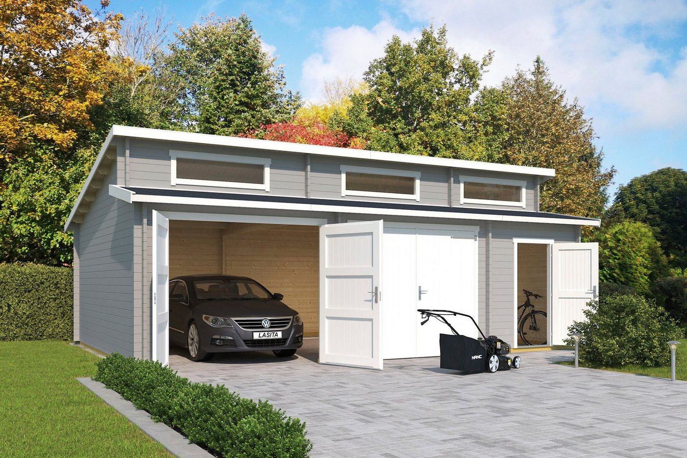 Thumbnail - LASITA MAJA Garage Hawaii (Set, Für 2 Fahrzeuge geeignet), Garage + 2 Holztoren