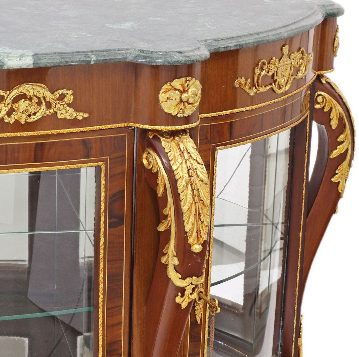 / Barock Schrank Barock 50 - H. Casa Prunkvolle und Marmorplatte Sideboard Möbel Glastüren cm 175 - Braun - x Gold x Vitrine 4 Padrino mit Stauraumschrank 95 Grün / Massivholz