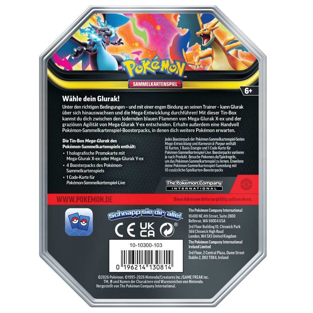POKÉMON Sammelkarte Tin Box Mega-Glurak Y Pokemon Sammel-Karten Kollektion deutsch