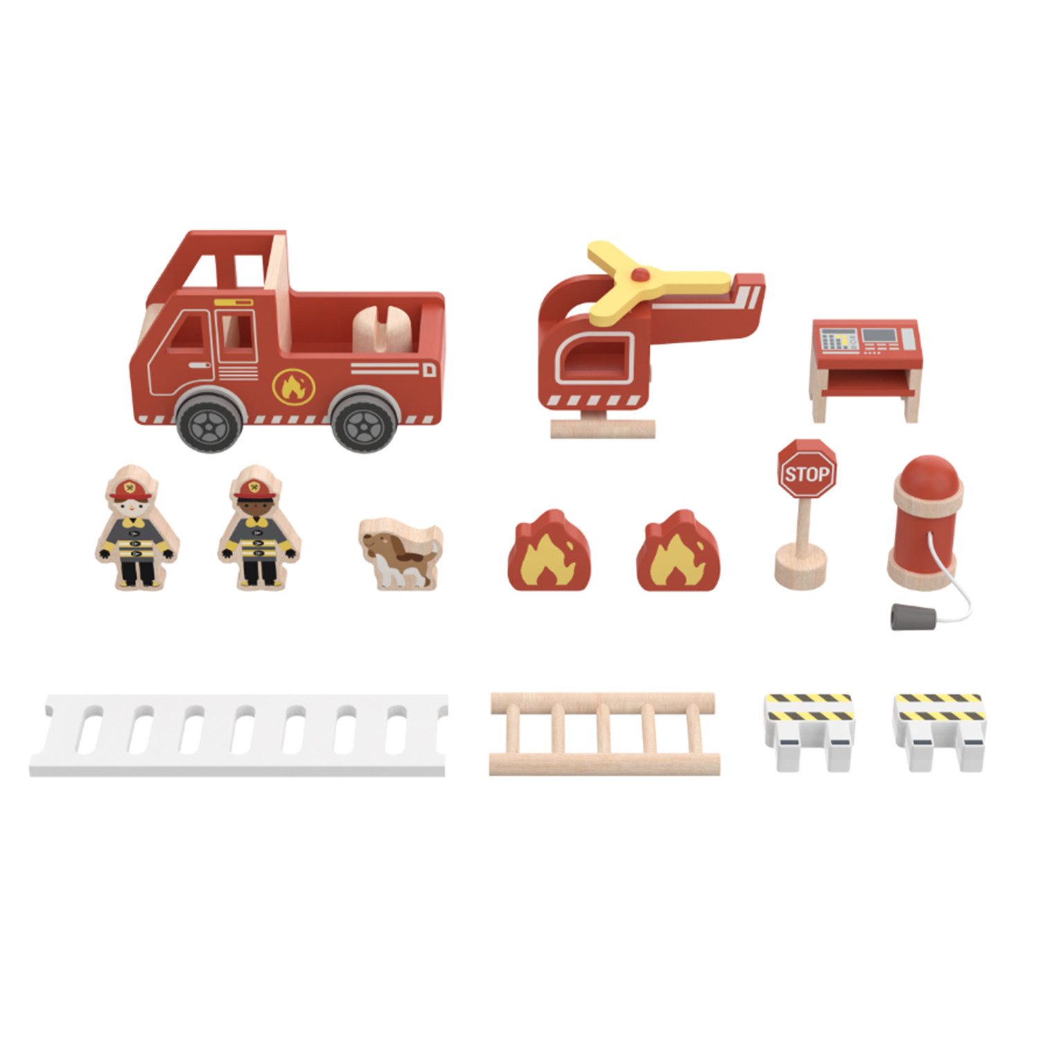 howa Spielzeug-Feuerwehr, Spielzeug Feuerwache Holz mit Feuerwehrauto, Hubschrauber & Zubehör