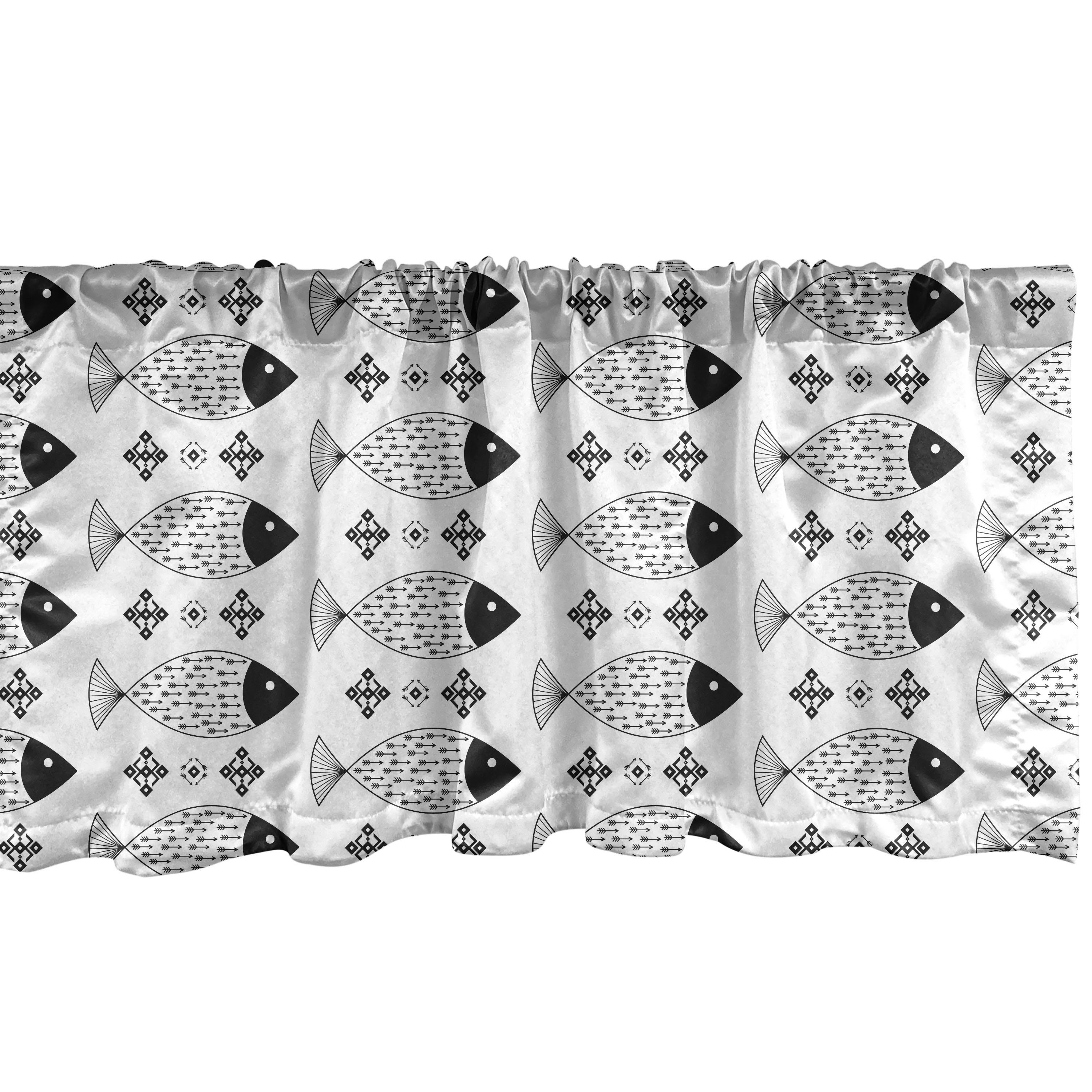 Scheibengardine Vorhang Volant für Küche Schlafzimmer Dekor mit Stangentasche, Abakuhaus, Microfaser, Schwarz und weiß Ozean Sea Life
