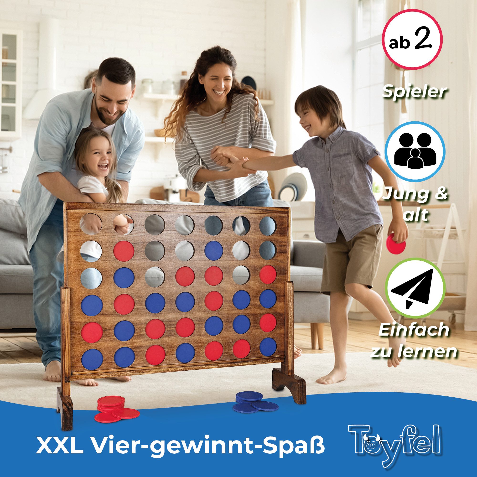 Toyfel Spiel Vier Gewinnt Spiel XXL Holzspielzeug Groß Ace, Indoor & Outdoor Spiele Premium Gesellschaftsspiel