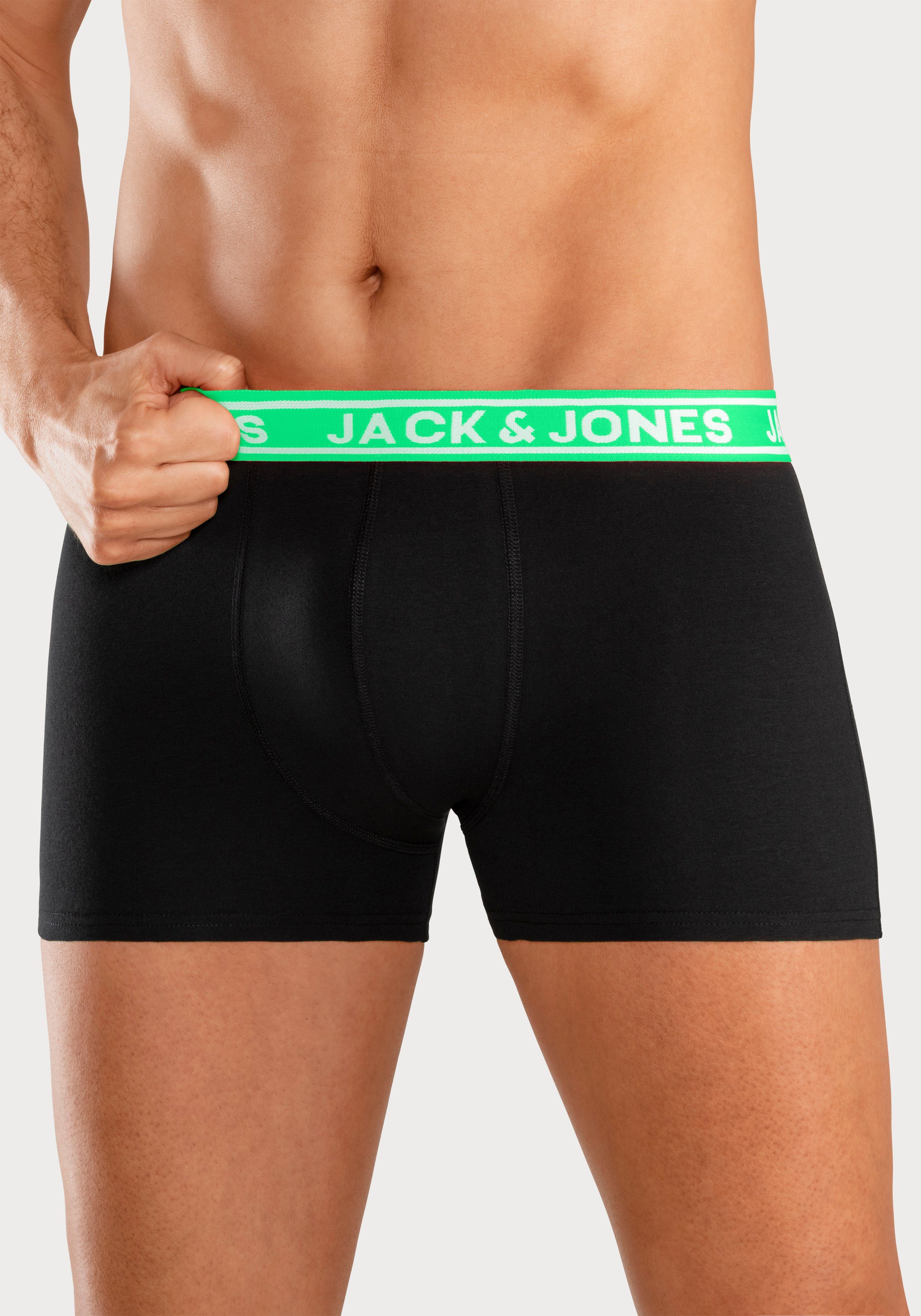 Jack & Jones Trunk JACCRISP im 6er Pack mit Logobund und Stretchkomfort (Packung, 6-St) unifarben mit Farbeinsatz, modisch, eng anliegend, Baumwollmischung