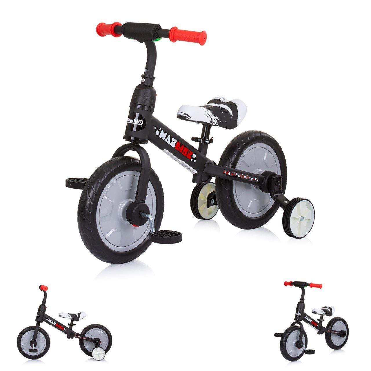 Chipolino Laufrad Dreirad, Laufrad 2 in 1 Max Bike 10 Zoll (25,40 cm) Zoll, 10 Zoll Räder, Pedale, Stützräder grau