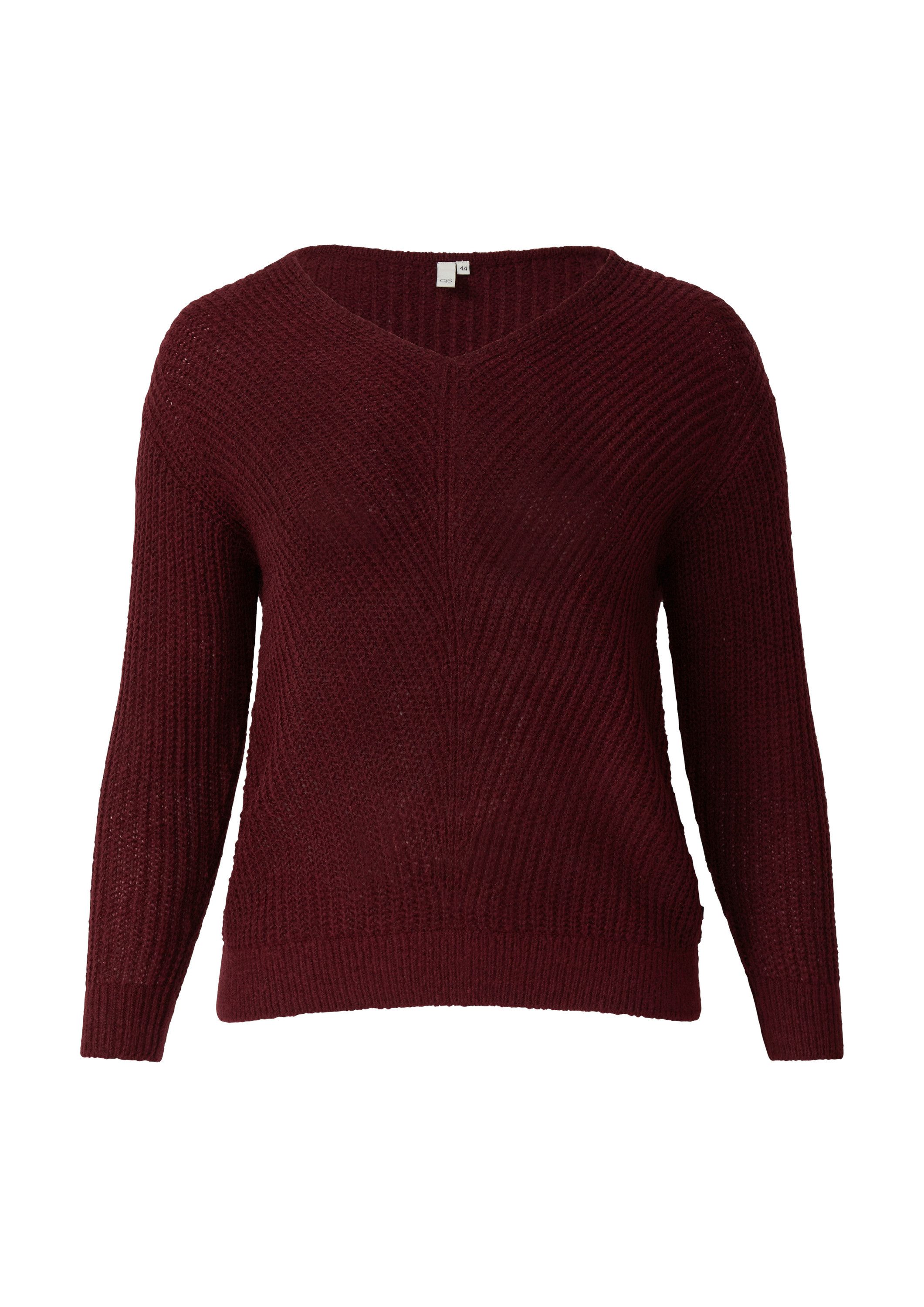 QS Longpullover Strickpullover Melierter Pullover mit überschnittener Schul günstig online kaufen