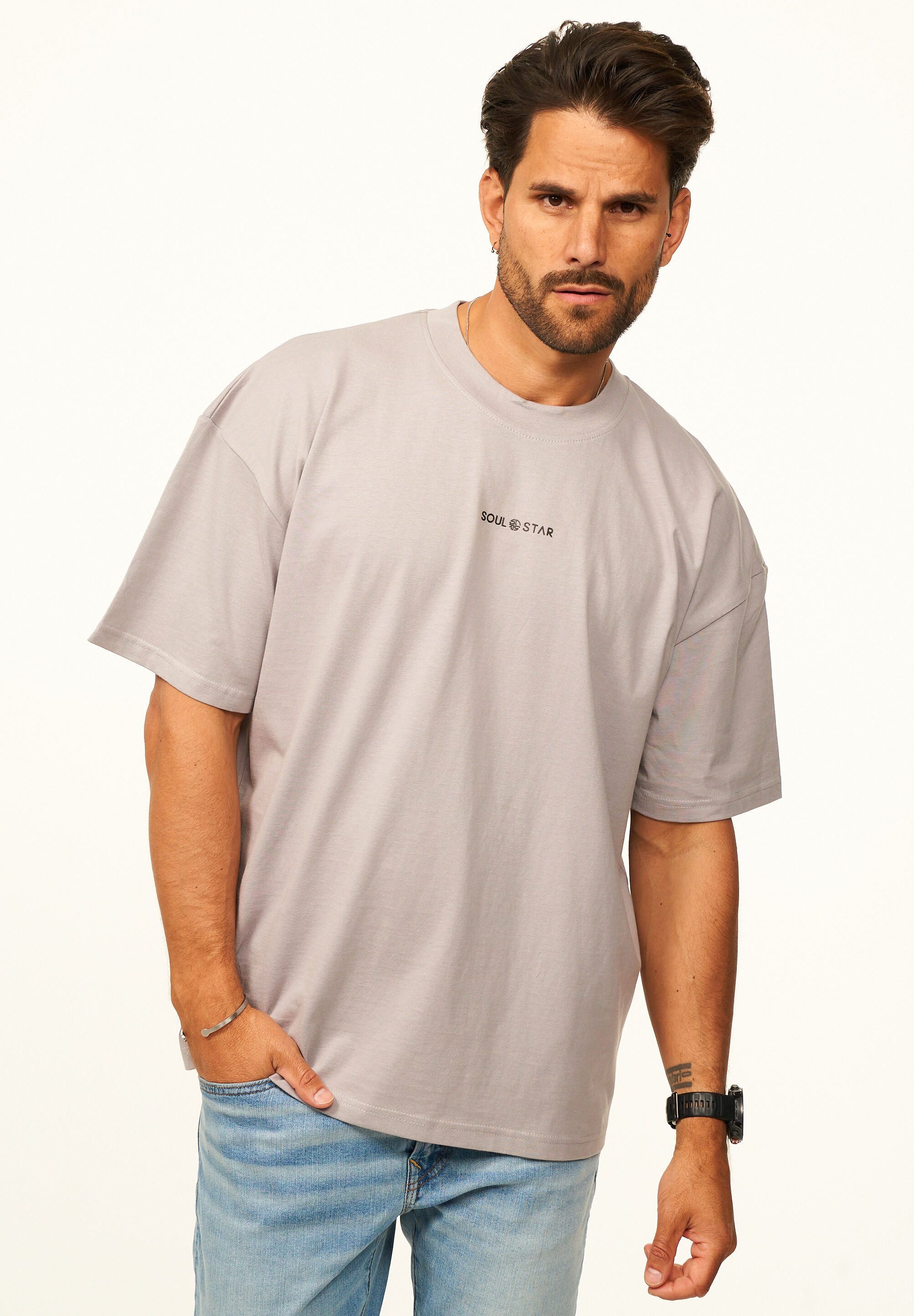 SOULSTAR T-Shirt im Oversize Fit - Herren Kurzarm Shirt mit Rundhals-Ausschnitt Basic Oberteil Crew-Neck kurzärmlig aus 100% Baumwolle für Männer