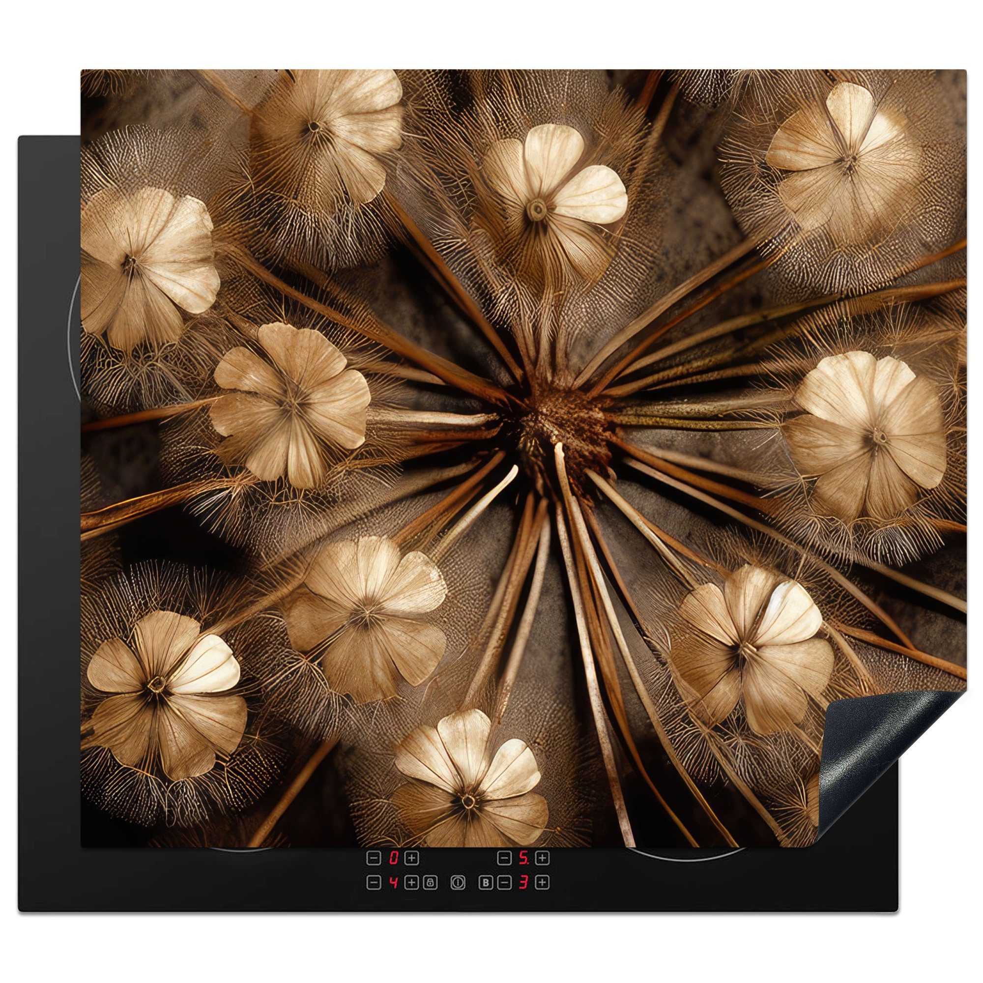 60x52 cm, Trockenblumen Mobile Arbeitsfläche - Braun Ceranfeldabdeckung Vinyl, Herdblende-/Abdeckplatte Natur, - tlg), (1 MuchoWow nutzbar,