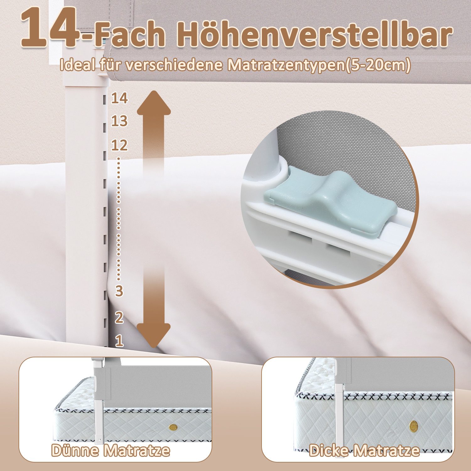 Clanmacy Bettschutzgitter Bettgitter Kinderbettgitter Babybettgitter Kinderbett Rausfallschutz (150cm), aus Metall – Bild 5 von 5