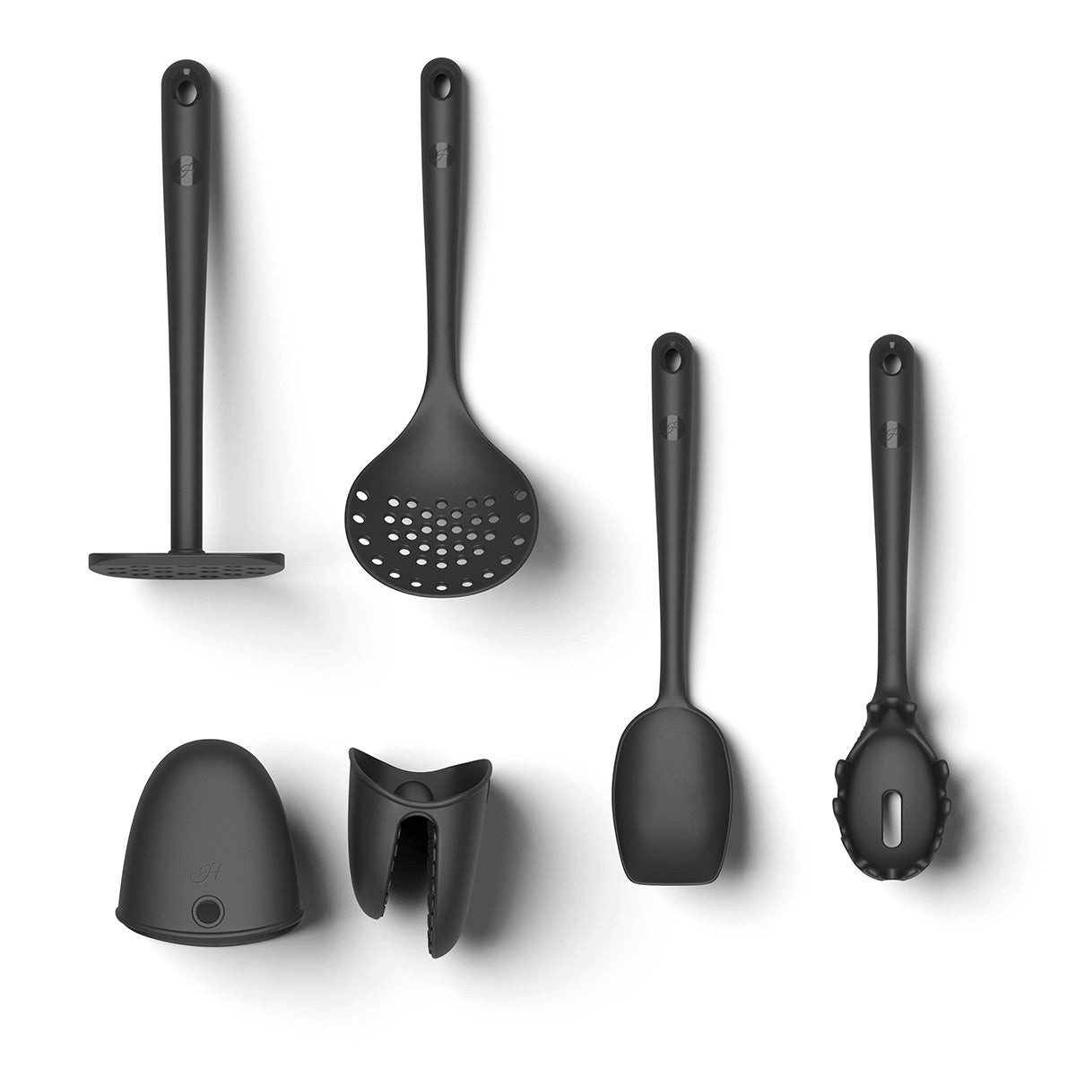 Hoffmann Germany Kochbesteck-Set 6-tlg. Erweiterungsset Stampfer Pastalöffel Silikon (Set, 6-tlg., 6-tlg.: Pastalöffel, Schaumlöffel, Stampfer, Soßenlöffel, Fingerschutz), Soßenlöffel, Schaumlöffel, Fingerschutz, spülmaschinengeeignet